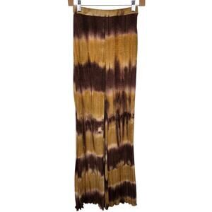 Sabora Tie Dye Pants S Brown Wide Leg Ribbed Stretch Boho Y2K 90s Flare Hippie